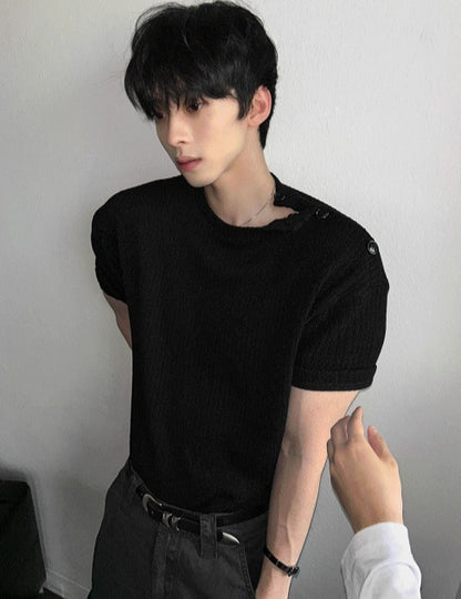 Muscle Fit  Henley Neck Short Sleeve Knit