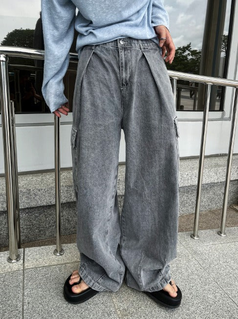 Balloon Stitch Cargo String Denim Pants