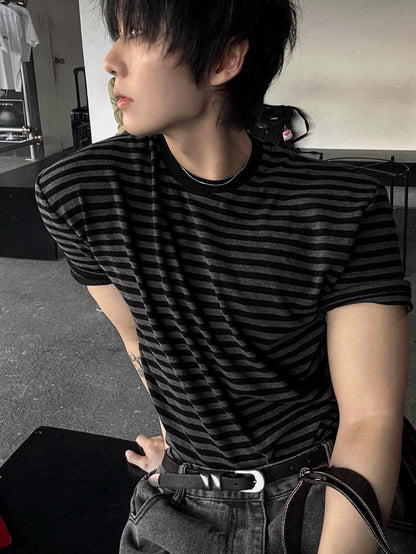 Black & Charcoal Striped Short Sleeve
