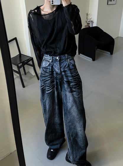 mud-Washing denim pants