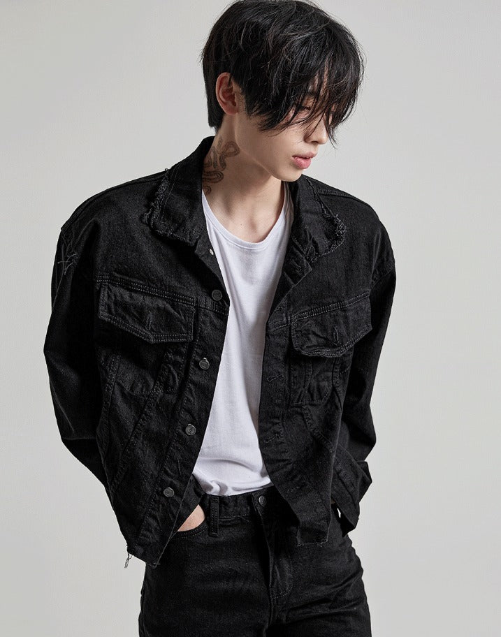 Damage Over Black Denim Jacket