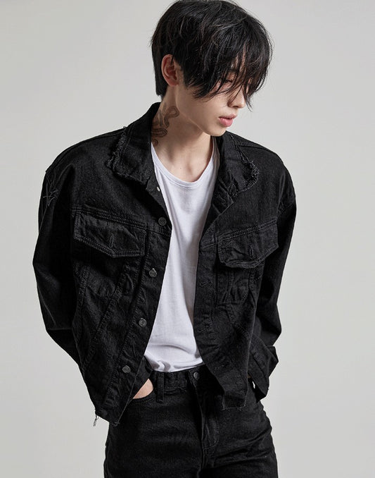 Damage Over Black Denim Jacket