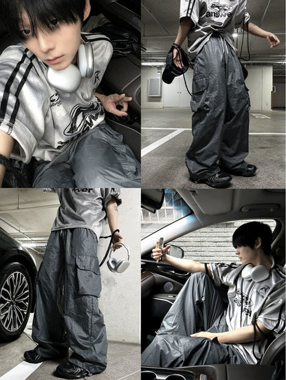 Glossy Wide Gorpcore Nylon Jogger Pants