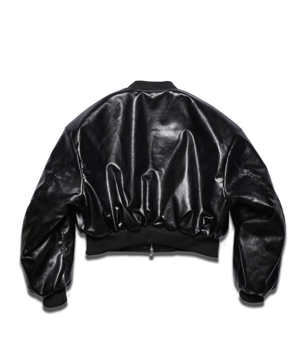 Dominic Vegan Leather Cropped Bomber Jacket