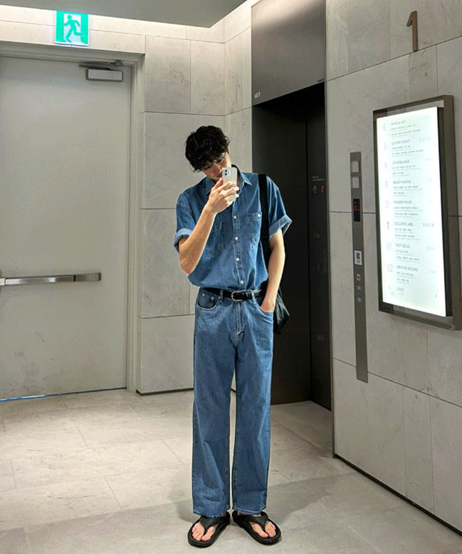 Summer Semi-Wide Denim Pants