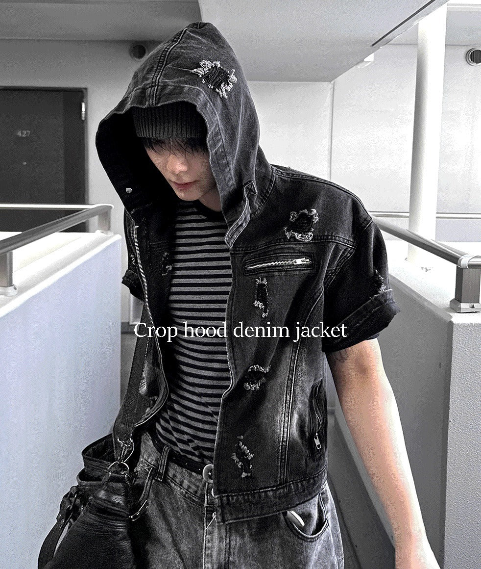 Cray Denim Short-sleeved Hooded Jacket
