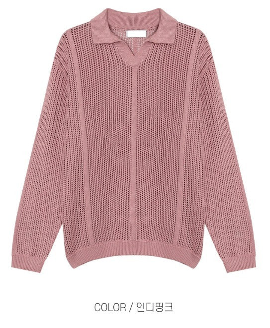 Open Collar Mesh Knit