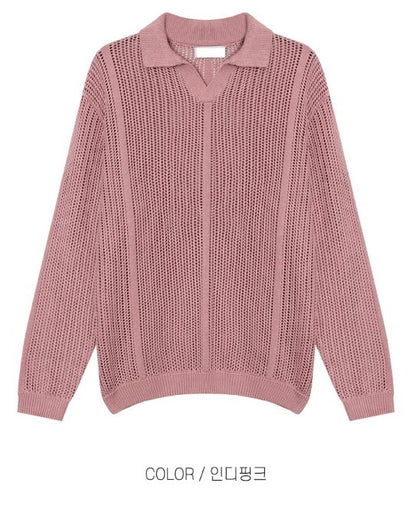 Open Collar Mesh Knit