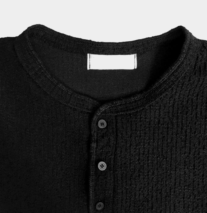 Tweed Henry Neck Long-Sleeved T-Shirt