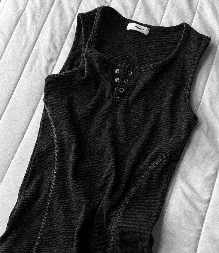 Henley Neck Side Track Muscle Fit Sleeveless