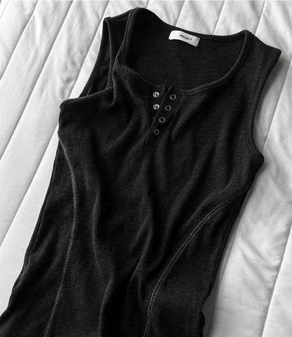 Henley Neck Side Track Muscle Fit Sleeveless