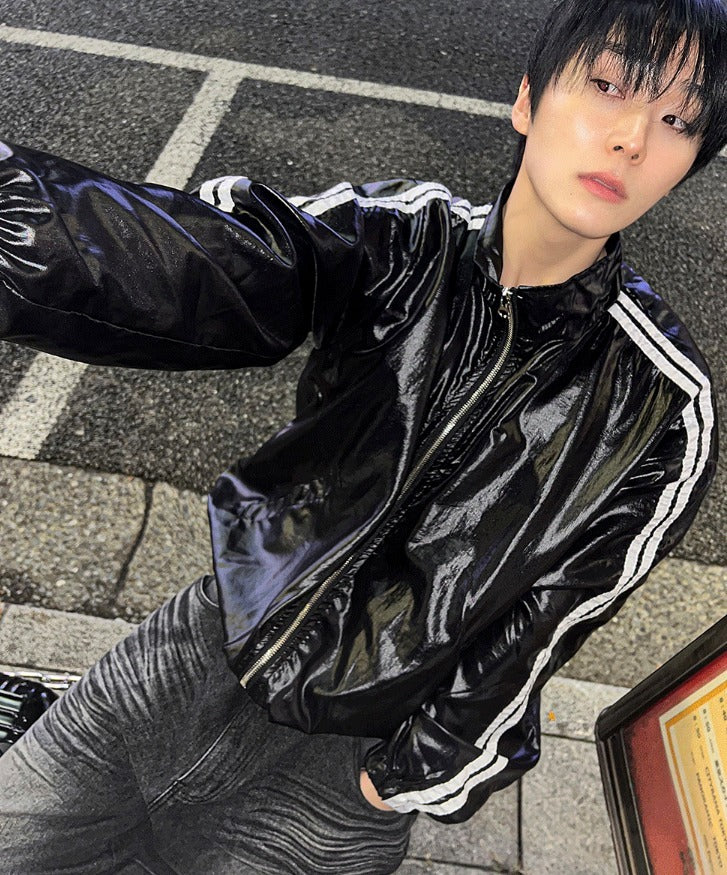 glossy track windbreaker