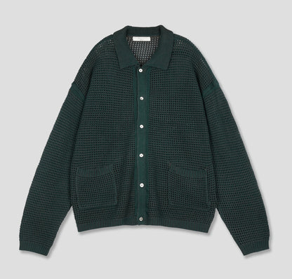 Linen Waffle Two-Tone Knit Cardigan