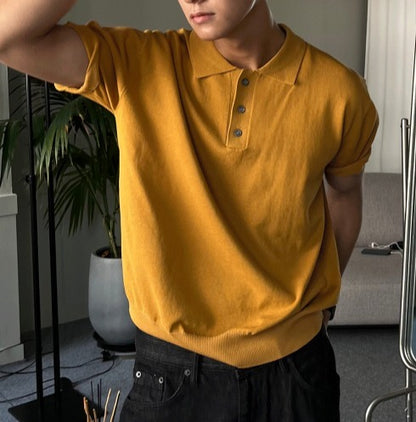 Three-Button Collar Short Sleeve Knit