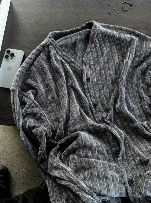 Velour Ribbed V-Neck Cardigan 4color