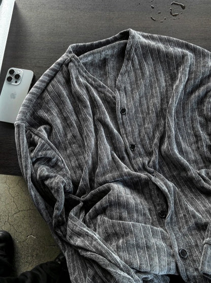 Velour Ribbed V-Neck Cardigan 4color