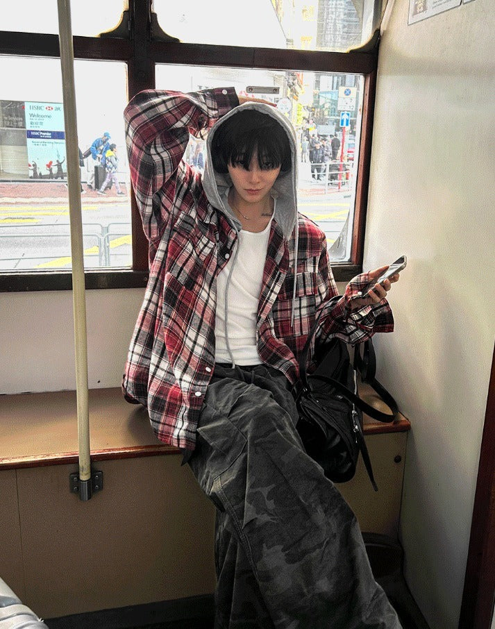 Western Checkered Hooded Shirt
