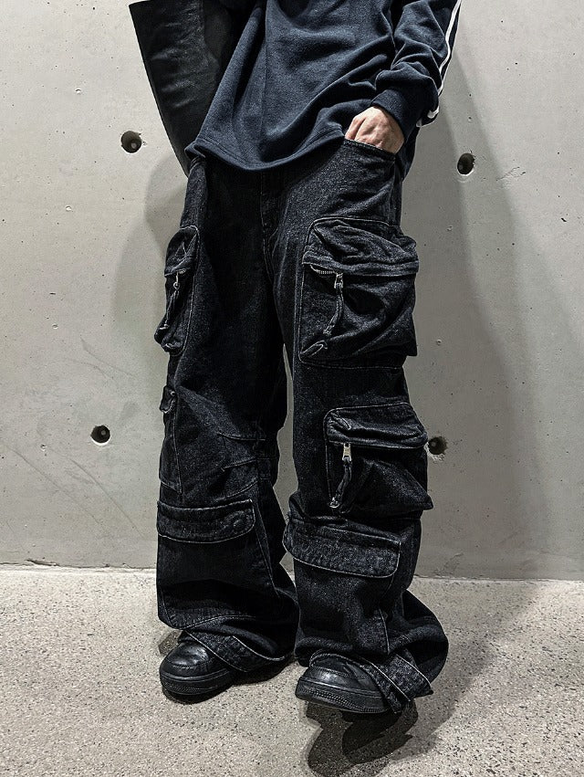 multi pocket cargo denim pants