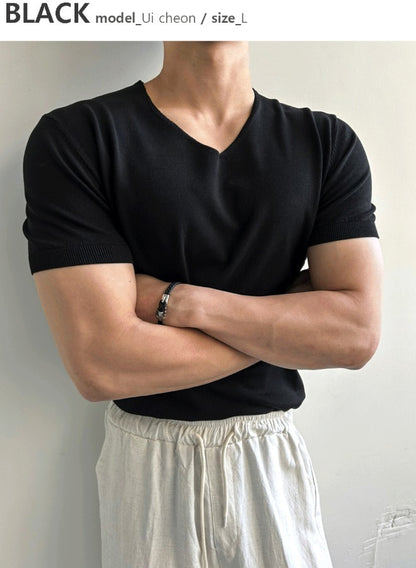 Ice Tencel V-Neck Short Sleeve Knit