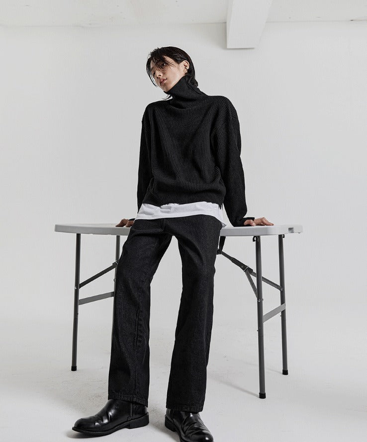 normal black wide denim pants