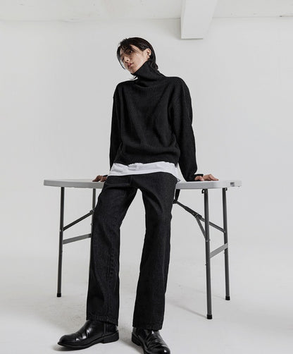 normal black wide denim pants