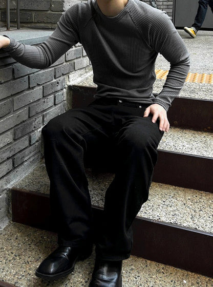 muscle-fit raglan ribbed knitwear