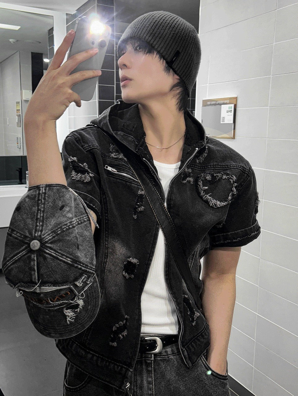 Cray Denim Short-sleeved Hooded Jacket