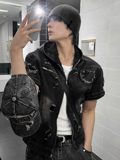 Cray Denim Short-sleeved Hooded Jacket
