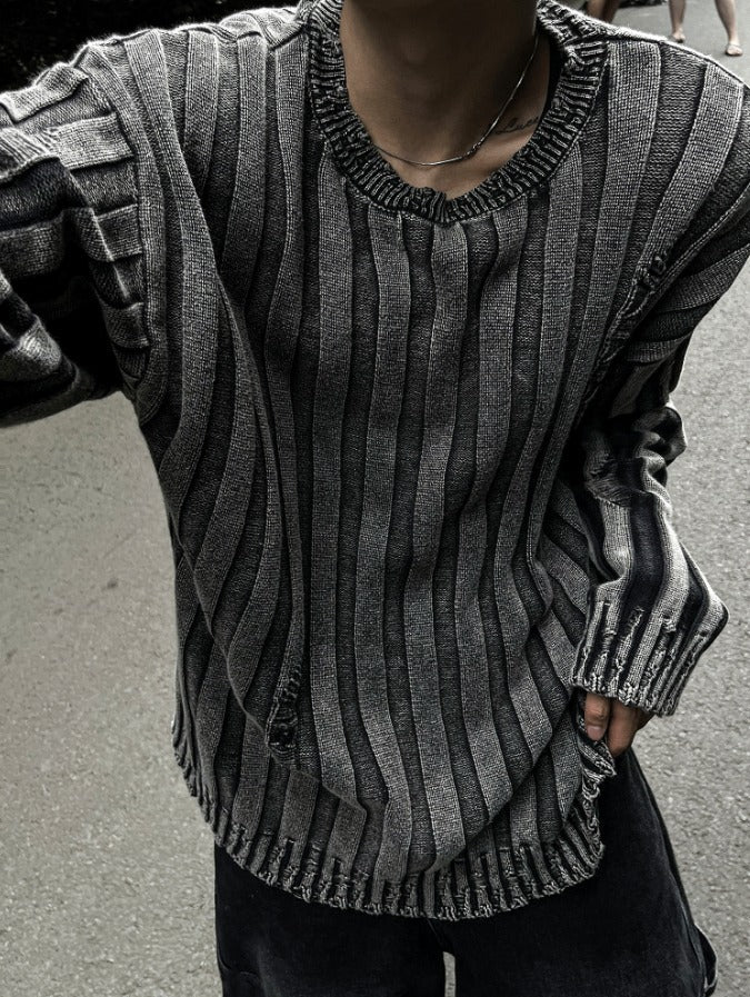 Dying Pigment Wash V-Neck Knitwear