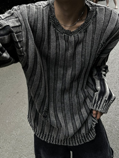 Dying Pigment Wash V-Neck Knitwear