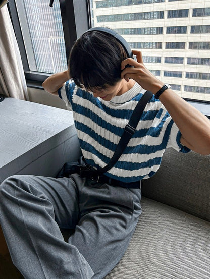 Baron Cable Stripe Short Sleeve Knit