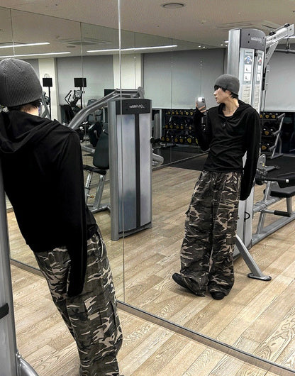 Henley Neck Hood Long-sleeve
