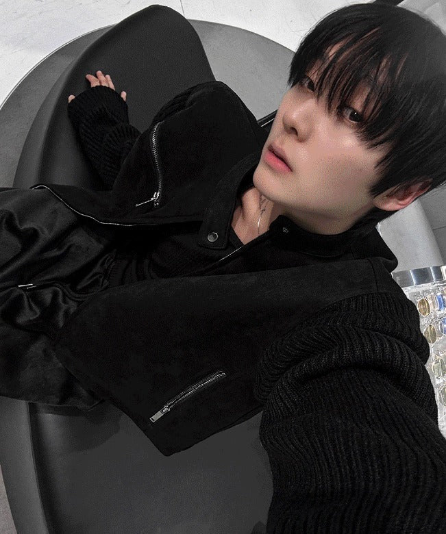Deep black knit suede jacket [Deep black]