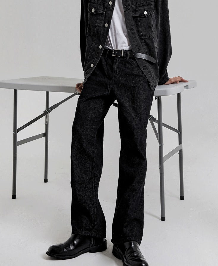 normal black wide denim pants