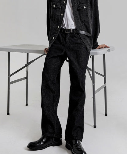 normal black wide denim pants