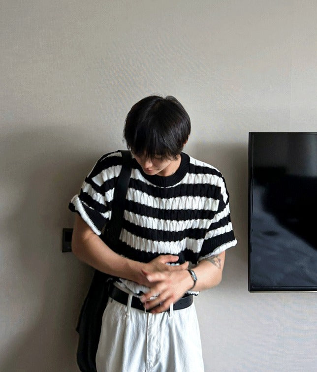 Baron Cable Stripe Short Sleeve Knit