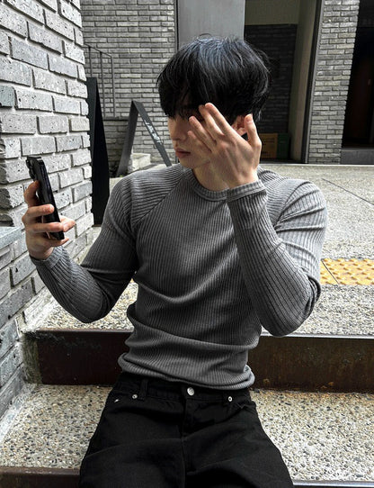 Muscle Fit Raglan Ribbed Knit