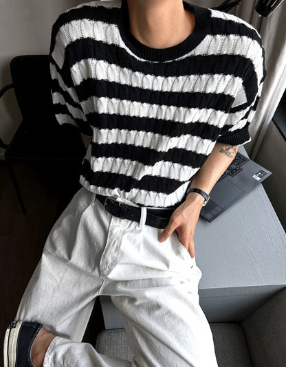 Baron Cable Stripe Short Sleeve Knit