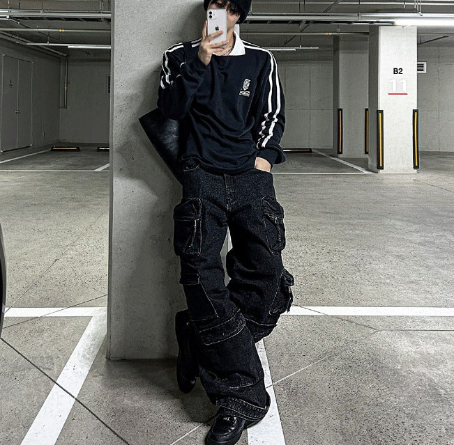 multi pocket cargo denim pants