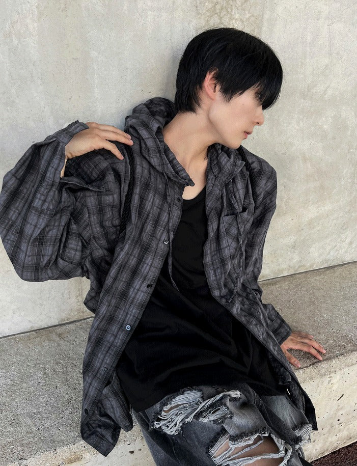 Aaron Linen Checke Hooded Shirt