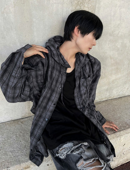 Aaron Linen Checke Hooded Shirt