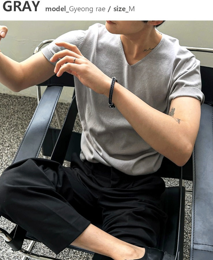 Ice Tencel V-Neck Short Sleeve Knit