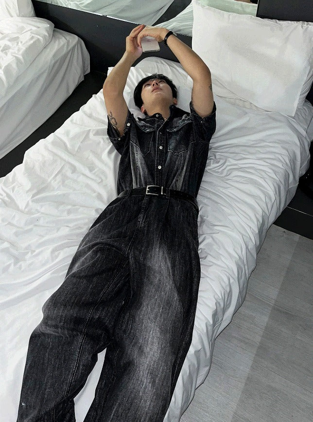 Cool Washing Pintuck Linen Denim Pants
