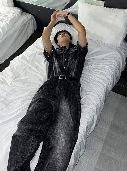 Cool Washing Pintuck Linen Denim Pants