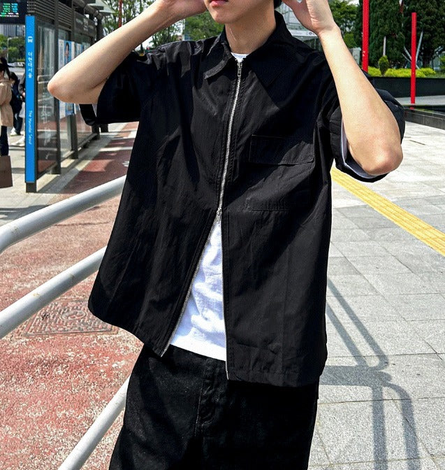 Flare Short Sleeve Zip-Up