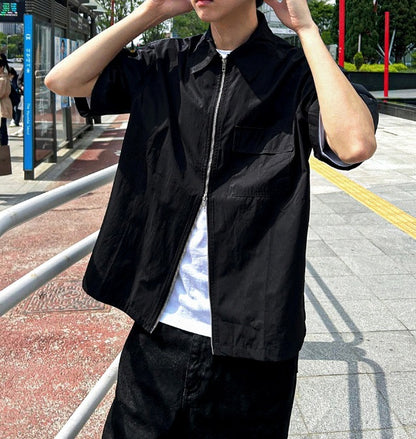 Flare Short Sleeve Zip-Up