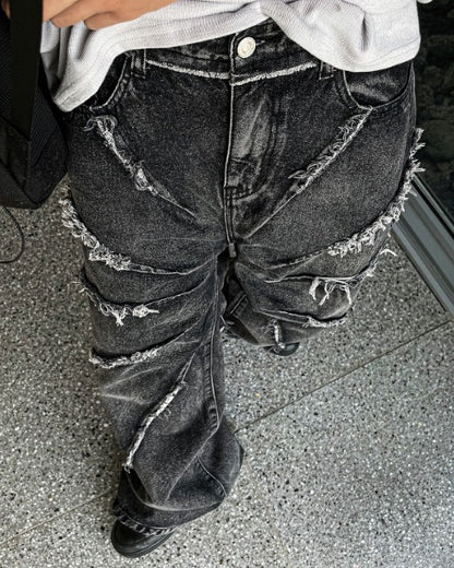 torando cut-off wide denim pants