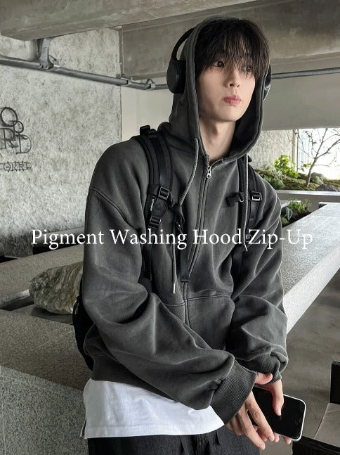 Pigment Washing Hoodie Zip-up