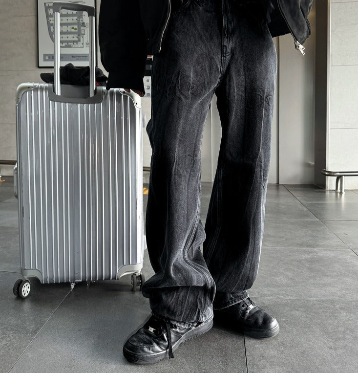 Deep Black Smoke Wide Denim Pants