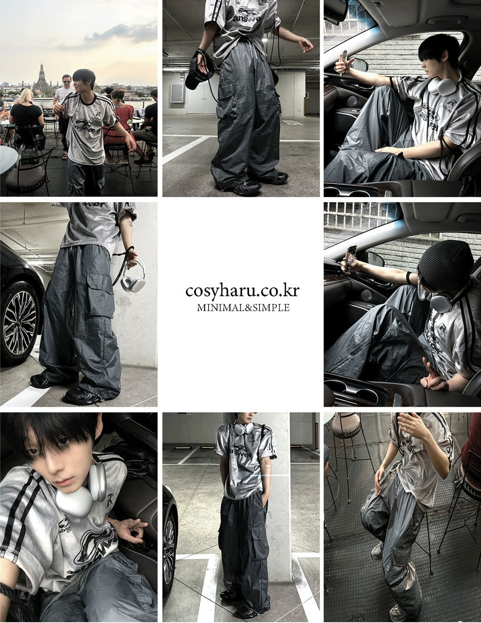 Glossy Wide Gorpcore Nylon Jogger Pants